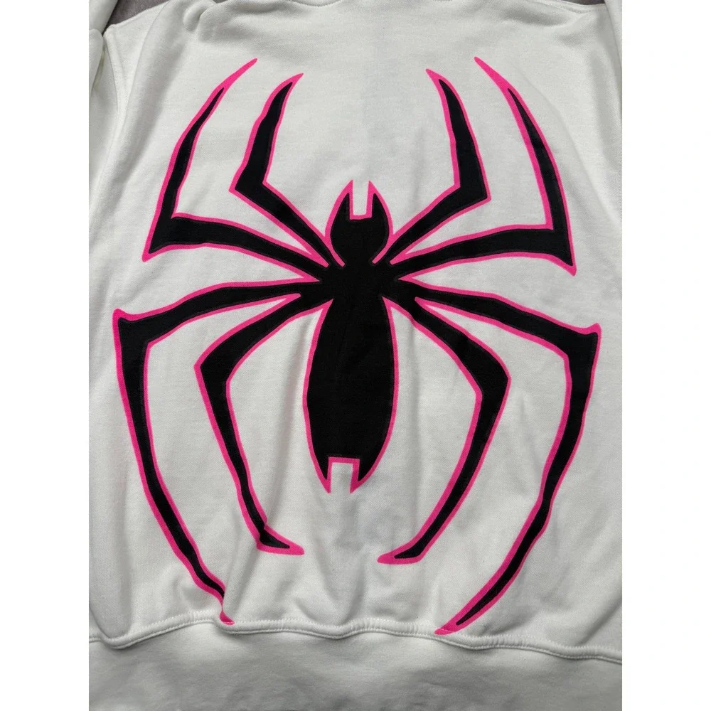 Spider Worldwide Y2K Full Zip Hoodine Face Mask Eyes White Pink Adult S Oversize